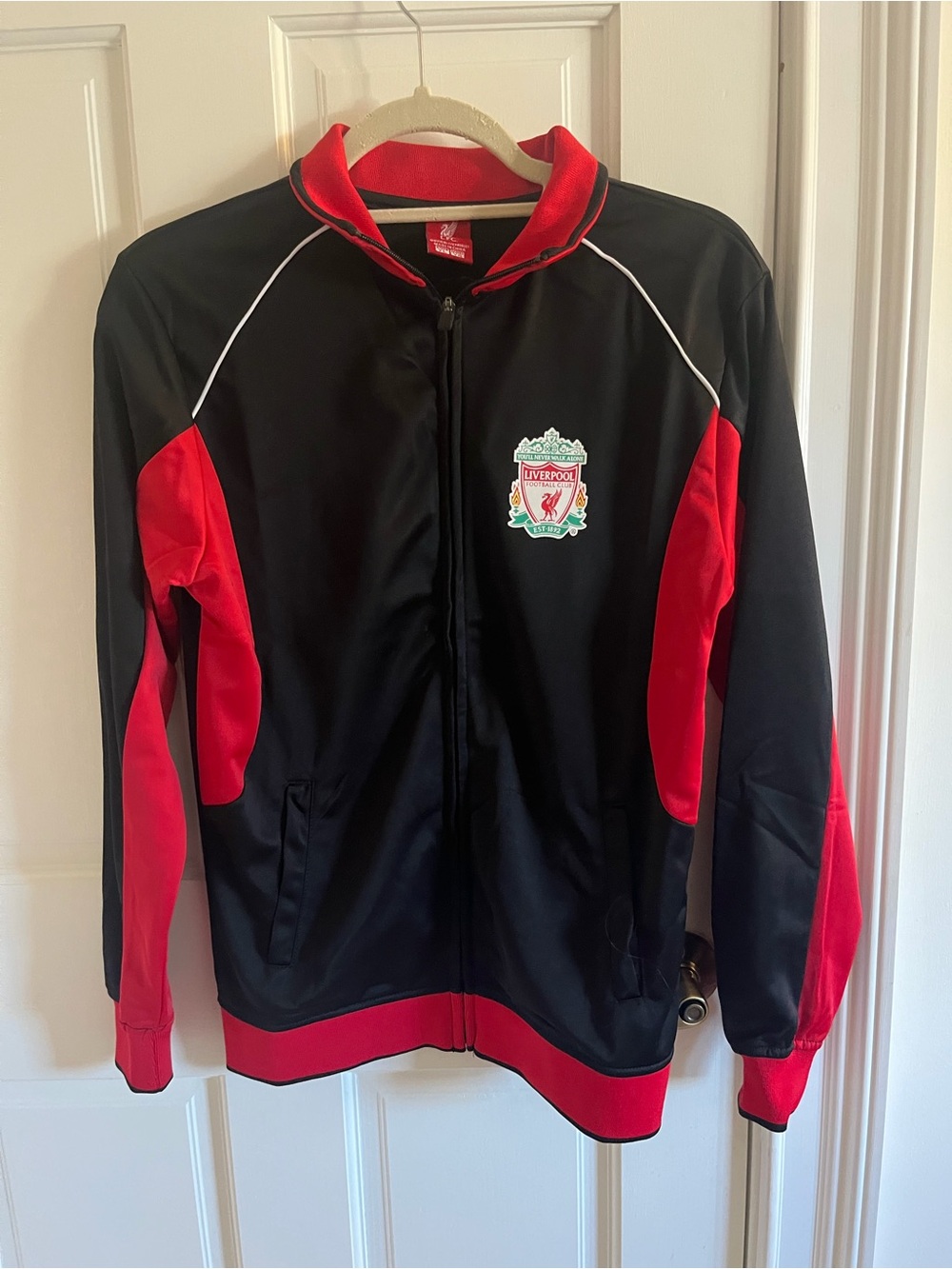 Liverpool FC Official Youth Track Jacket Size YL Black Red Full Zip Soccer
